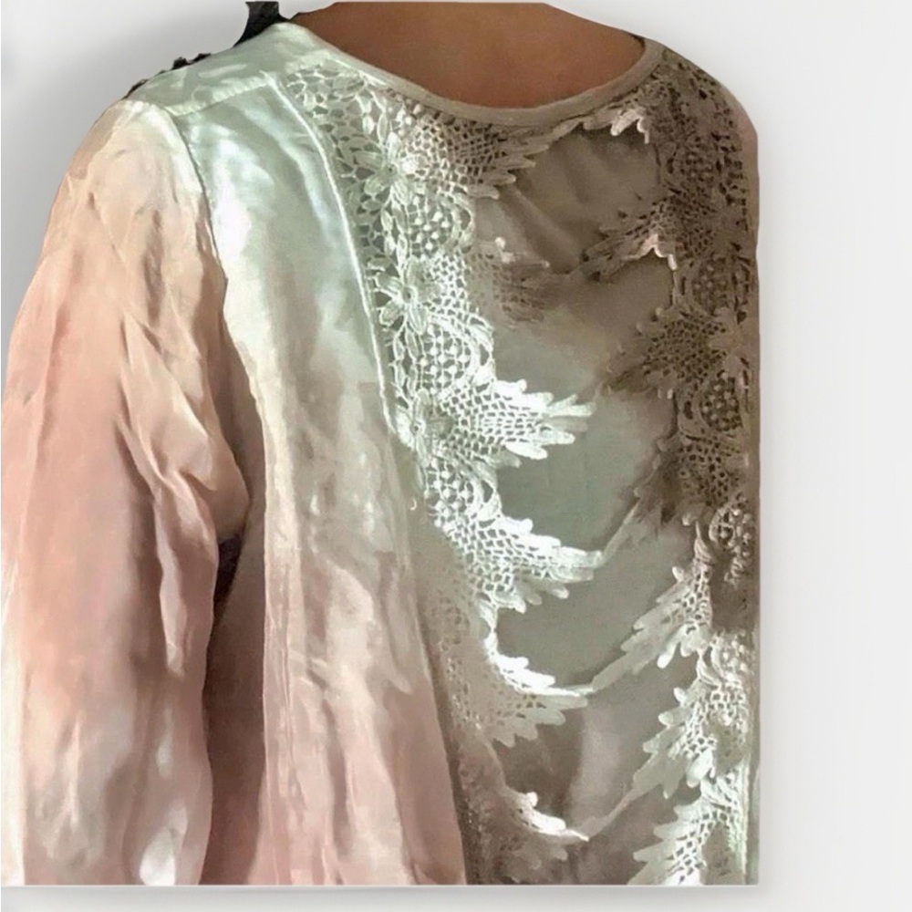 Womens Silk Long Sleeve Blouse S Small Romantic Sequins Fairy Shirt Elegant - Picture 2 of 11